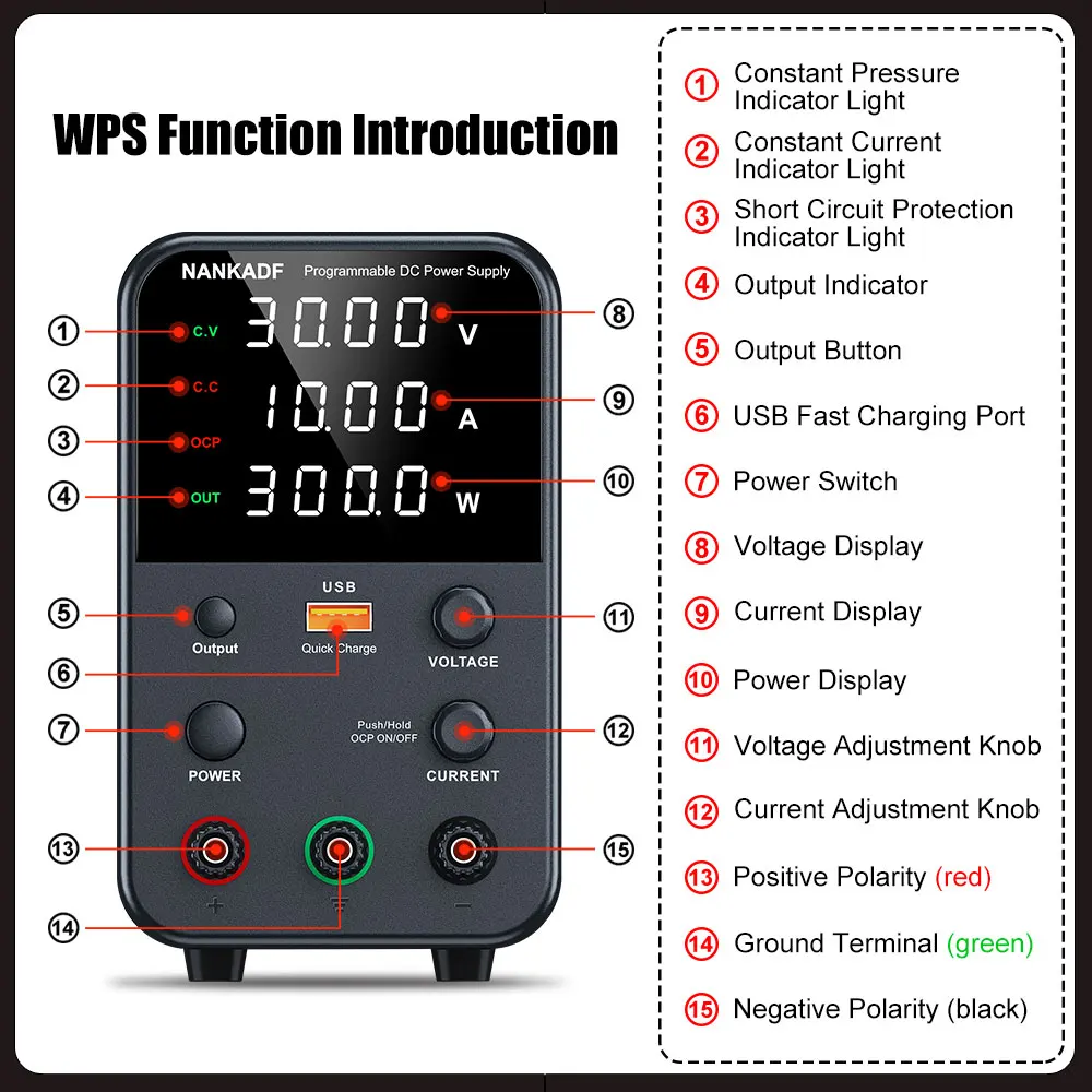 NANKADF DC laboratory power supply 30V 10A bench power supply encoder regulates voltage and current Dual input voltage 220V/110V