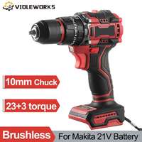 10mm  23+3 Torque 2 Speed Brushless Electric Drill Handheld Cordless Electric Screwdriver Drill  for Makita 21V Battery