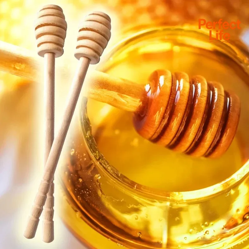 2PCS Wooden Dessert Spoon Set Honey Stir Bar Mixing Handle Jar Spoon Coffee Tea Tableware Utensils for Home Kitchen