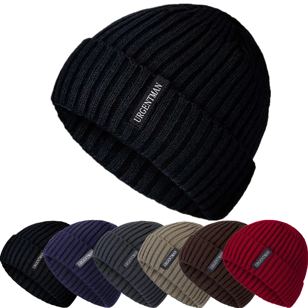 Hot Sale URGENTMAN Brand Unisex Warm Winter Hats Stylish Plush Fur Lined Beanie Hat Thick Knitted Hats For Men Women Casual Cap