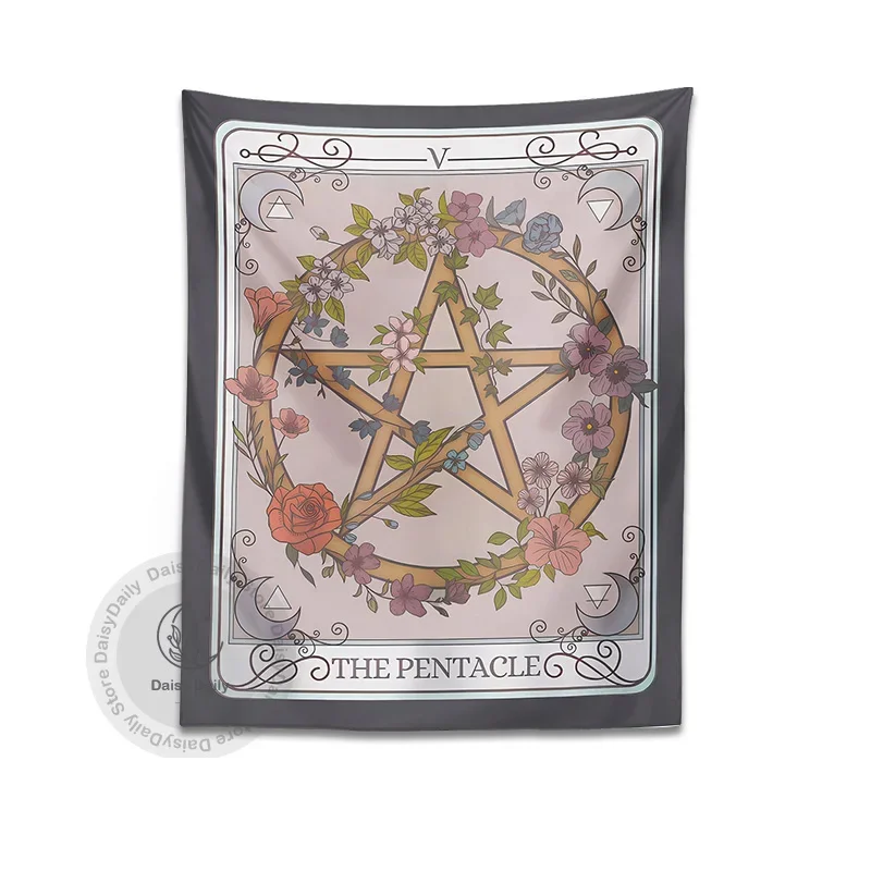 Pentagram Tarot na ścianę wiszące wiedźmy Forestcore botaniczny kwiat magiczny okultystyczny Symbol Boho salon akademik wystrój domu