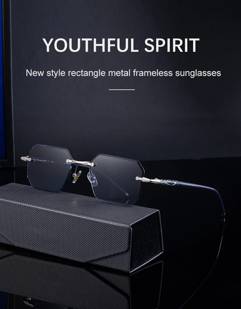 Quadratische randlose Punk-Sonnenbrille für Herren 2026 – Luxusmarke, trendige UV400-Fahrerbrille, polygonale rahmenlose Sonnenbrille für Männer – Detail 3