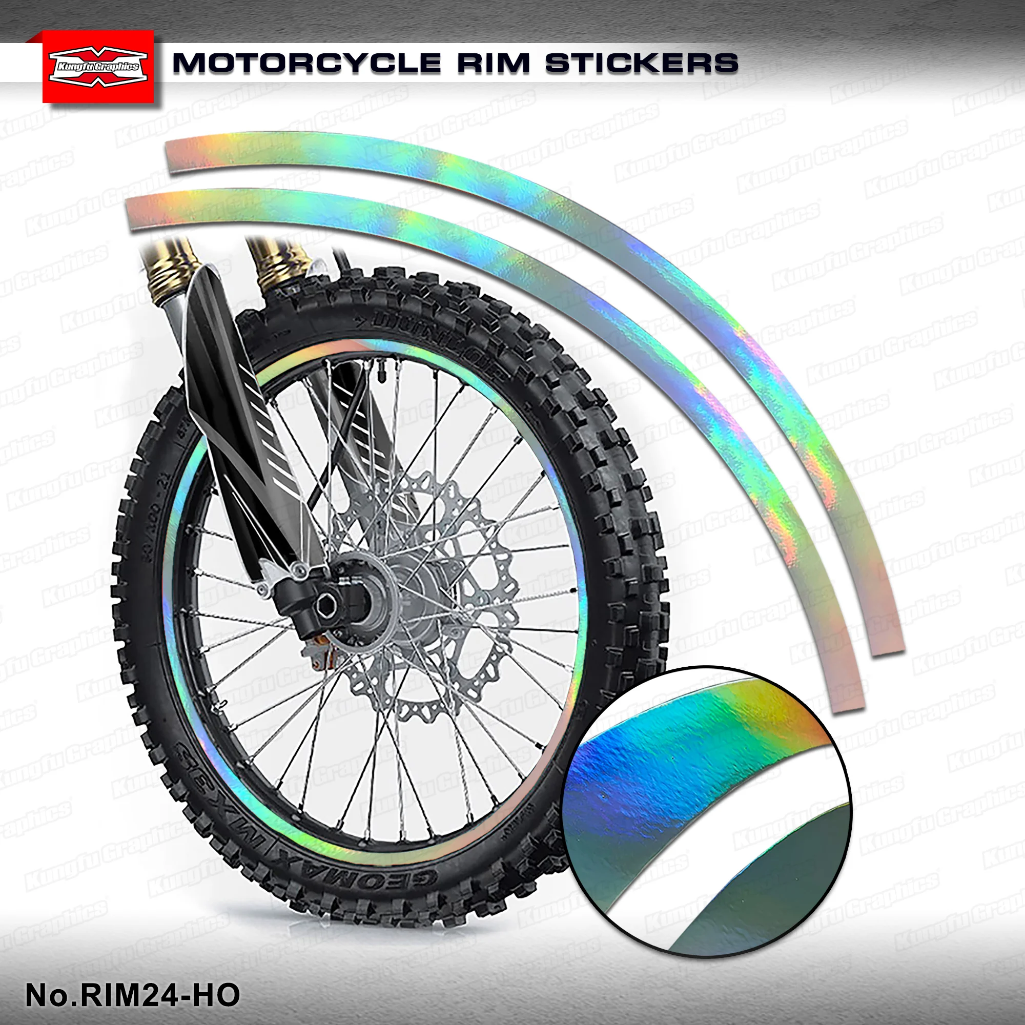 

KUNGFU GRAPHICS Motorcycle Rim Stickers Laser Decoration Restyled Rim Tape Wheel Deco Adhesive Decal Colorful,16 Strips,RIM24-HO