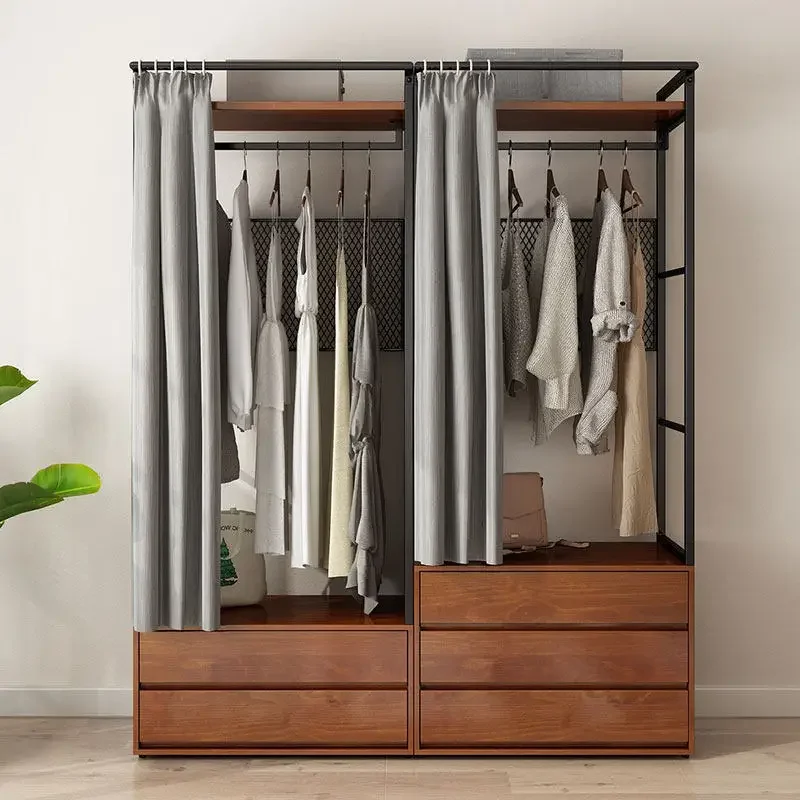 Pure solid wood wardrobe new 2025 bedroom home wardrobe metal wrought iron steel frame structure wholesale hats r &
