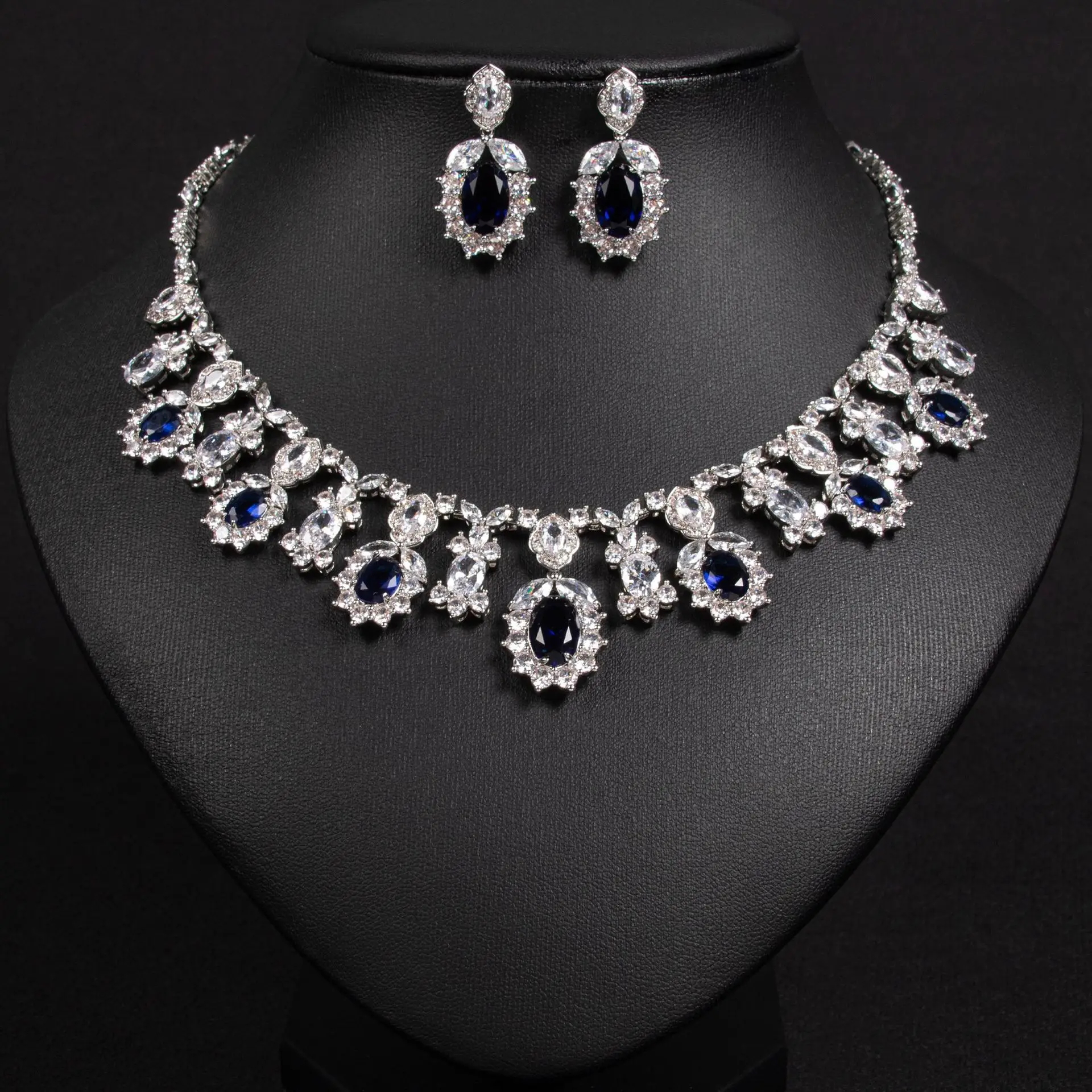 

Cross-Border Floral Wedding Dr Nelace And Earring Set Zircon Jewelry Two-Piece Set Ele Bridal Accory Combo
