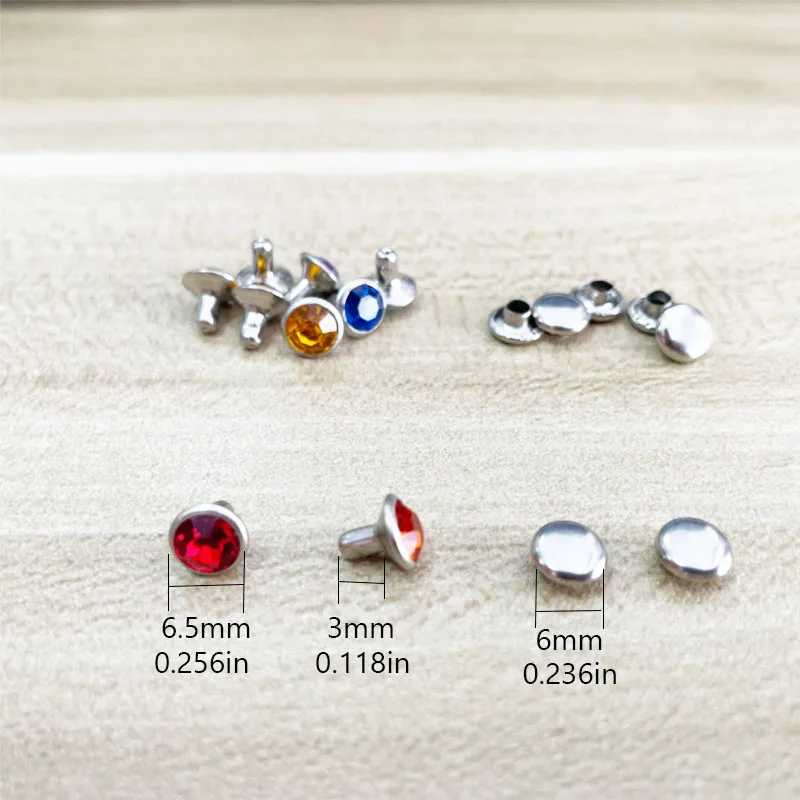 100pcs LuxeCraft Metal Rhinestone Rivets 7mm Colorful Crystal Spikes for DIY Leather Crafts Fashion Accessory for Handbag Wallet