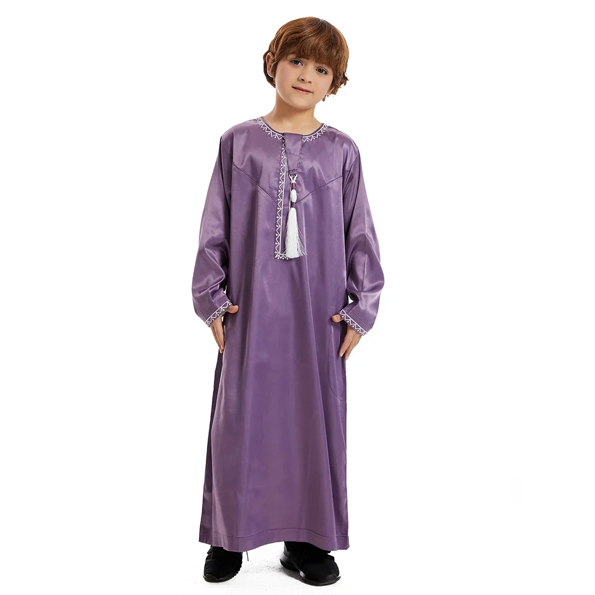 Muslimische Jungen Robe Quaste Langarm Kleid Kleid Saudi-Arabien Abaya Kaftan Jubba Thobe Islam Kleidung Eid Ramadan Kinder Djellaba