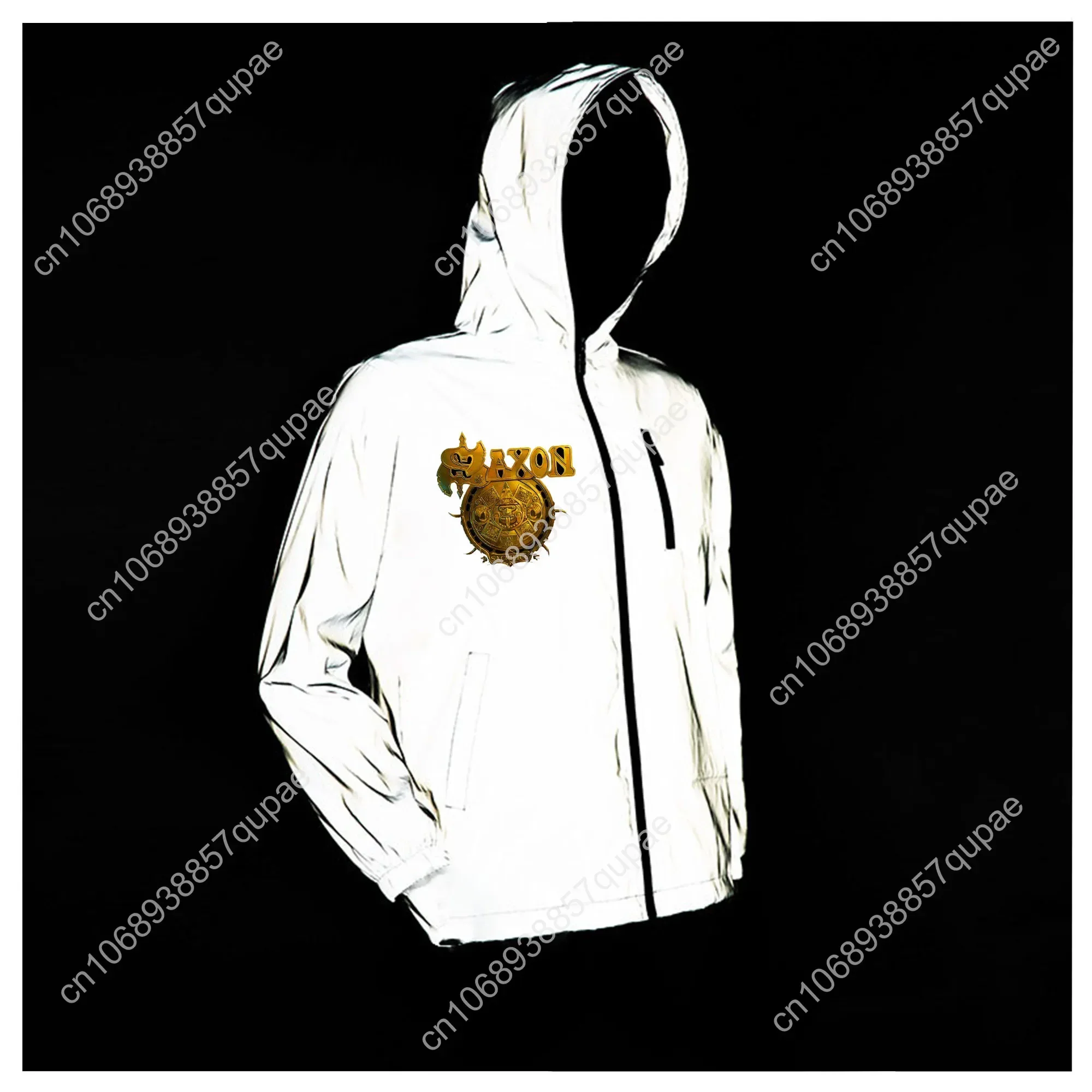 Saxon Metal Band Reflective Jacket Mens Womens Coat Hooded Windbreaker Runing Pocket Jackets Cycling Hiking Customized Hoodie