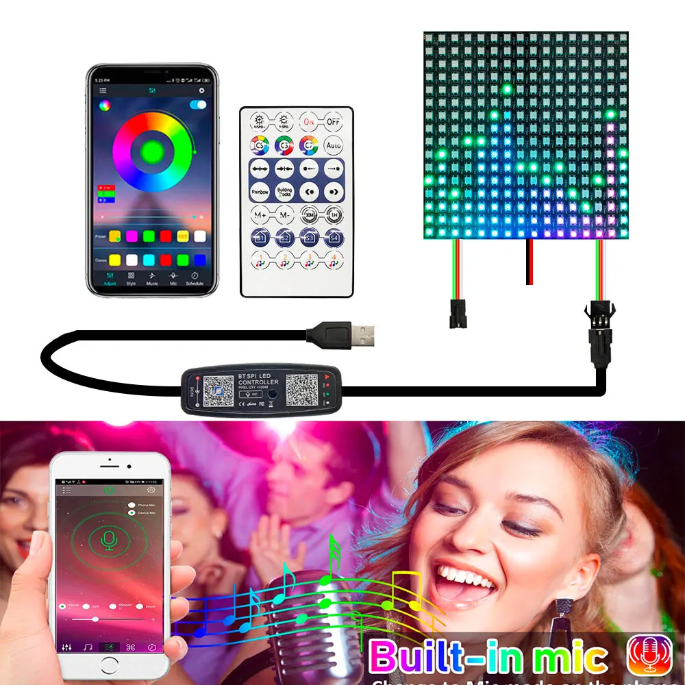 Dc5v ws2812b rgb individualmente endereçável flexível painel digital led matriz de luz com 28 teclas bluetooth mic música controlador kit