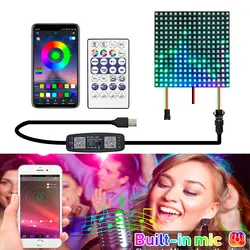 DC5V WS2812B RGB indywidualnie adresowalny elastyczny wyświetlacz cyfrowy matryca LED światła z 28Keys mikrofon Bluetooth pilot do muzyki zestaw