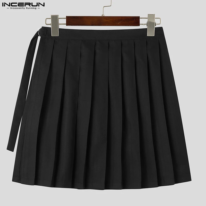 Men Skirts Solid Color Pleated Summer Casual Male Shorts Streetwear Loose 2023 Personality Fashion Men Bottoms S-5XL INCERUN