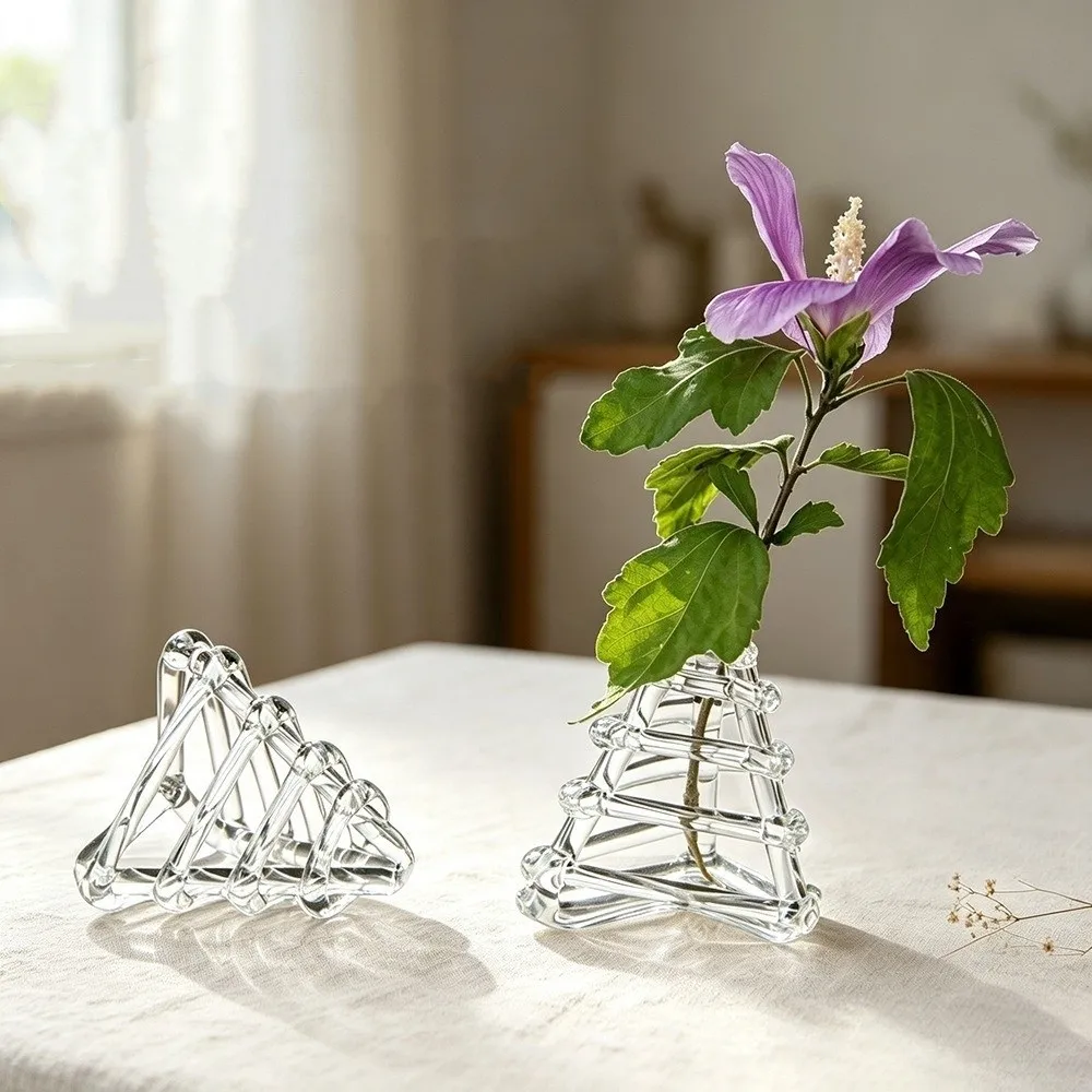 Transparent Triangular Ball Glass Vase Minimalist Unique Hydroponic Flower Vase Zen-Inspired Design Flower Vase Tea Ceremony