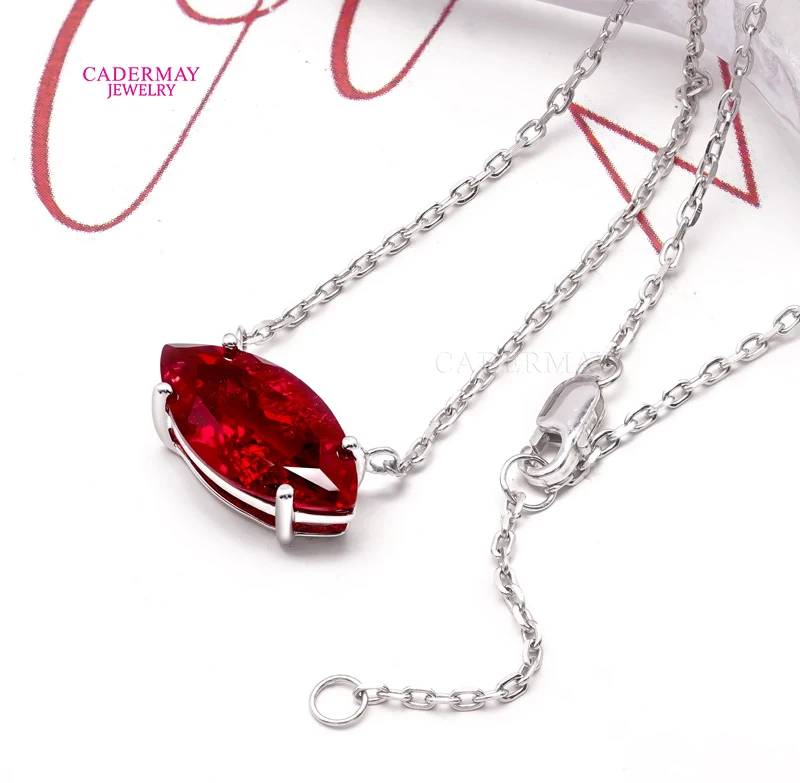 Lab Created Ruby Gemstone Pendant For Women Red 925Silver Party Anniversary Gift Female 8x16mm Marquise Shape Vintage Necklace