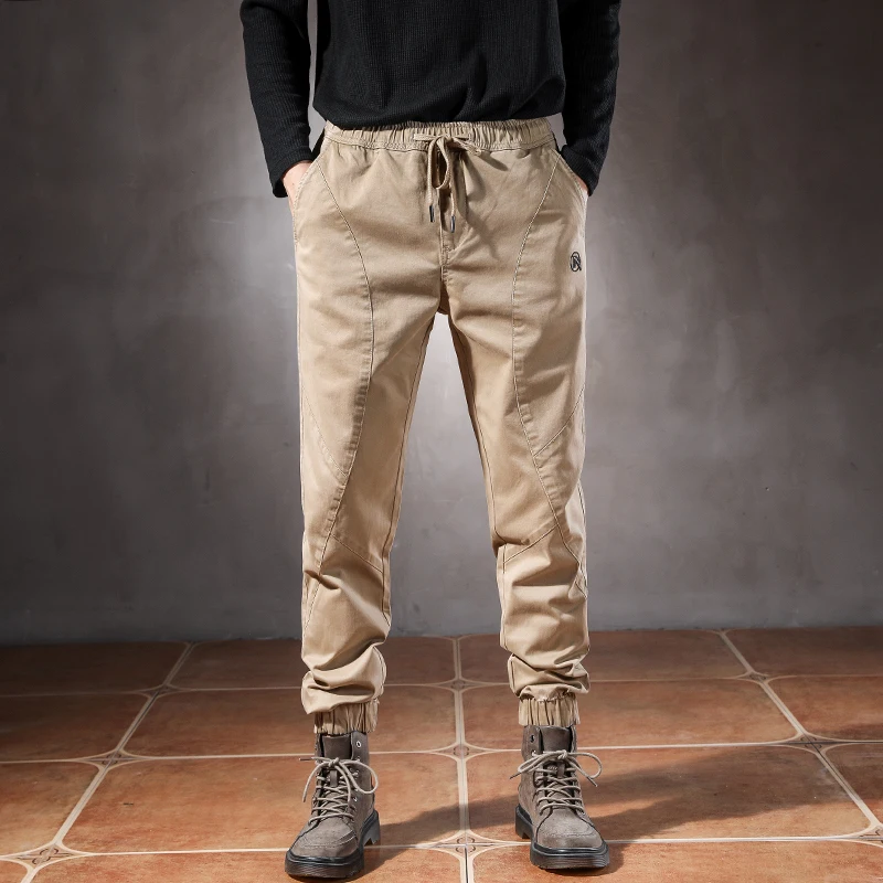 Casual Pants Men Streetwear Elascit Waist Drawstring Patchwork Joggers Sweatpants Men's Ankle Banded Pants Male Cotton Trousers