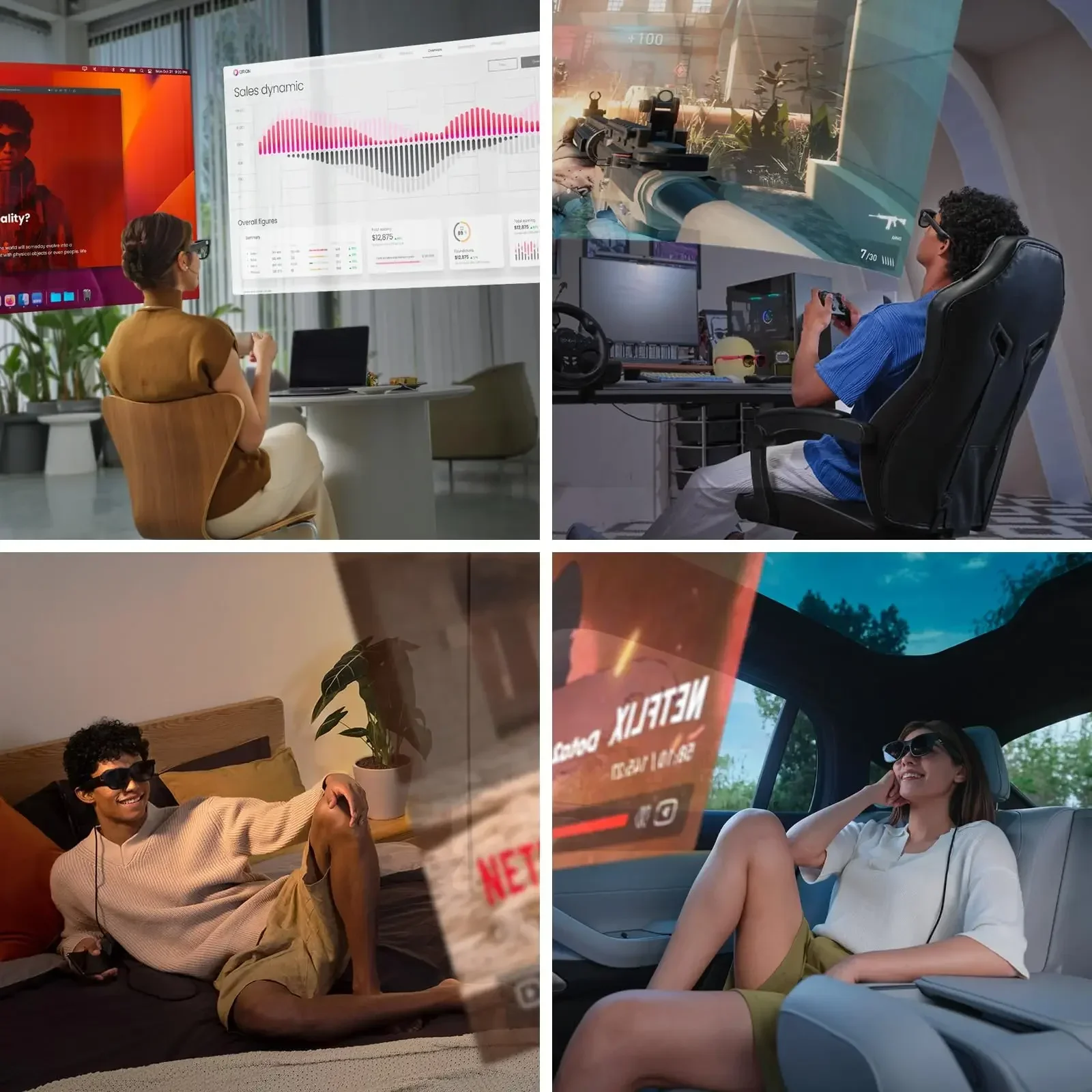 Xreal Air 2 Air2 ARแว่นตา 130 "หน้าจอ 500 Nits 120 Hz Refresh Rate Zero-ความดันจมูกPadตัวเลือกเลนส์กรอบ