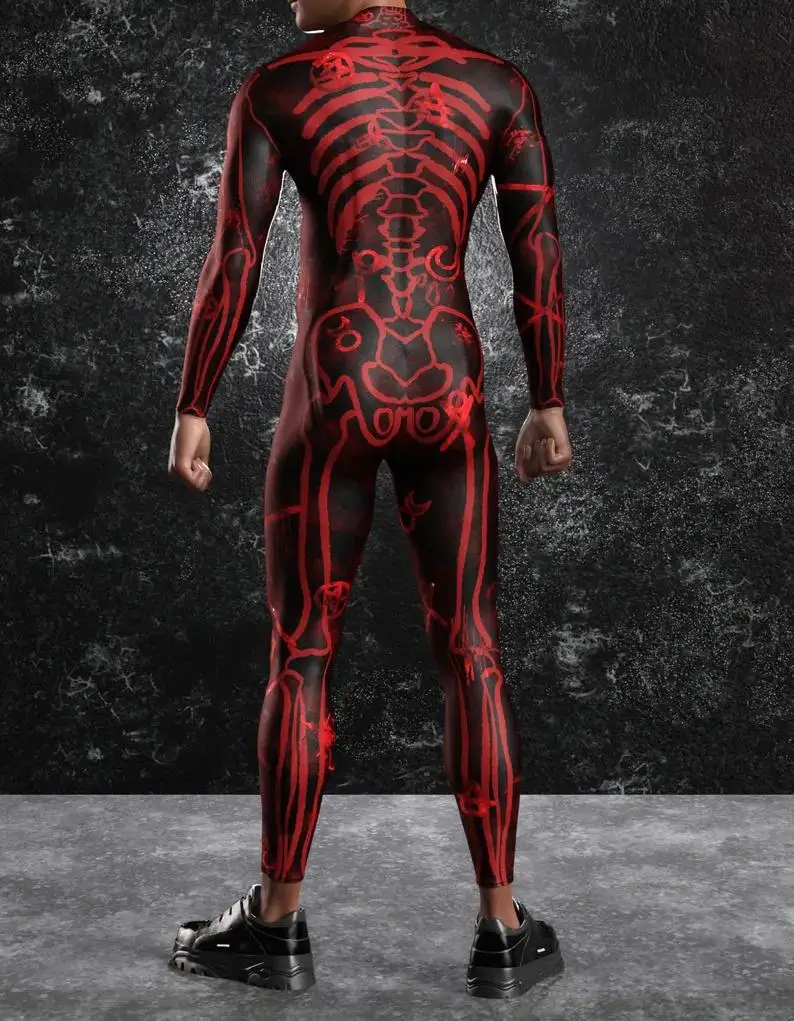 Herren Halloween Punk Jumpsuit 3D Digitaldruck Bodysuit Erwachsenen Zentai Cosplay Karneval Bühnenauftritt Catsuit Radsportkostüm – Detail 12