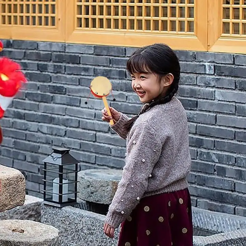 Chinese Traditionele Schapenvacht Trommel Houten Baby Rammelaar Speelgoed Pasgeboren Peuter Kinderen Educatief Speelgoed