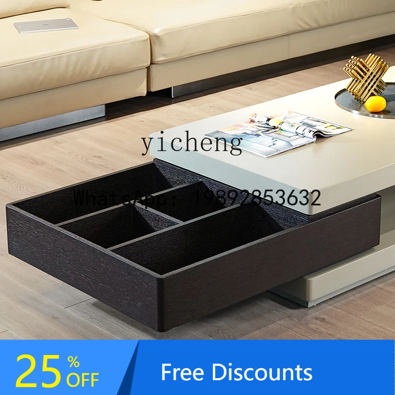 

BB minimalist light luxury villa coffee table smoked wood color baking paint rotating storage modern simplicity