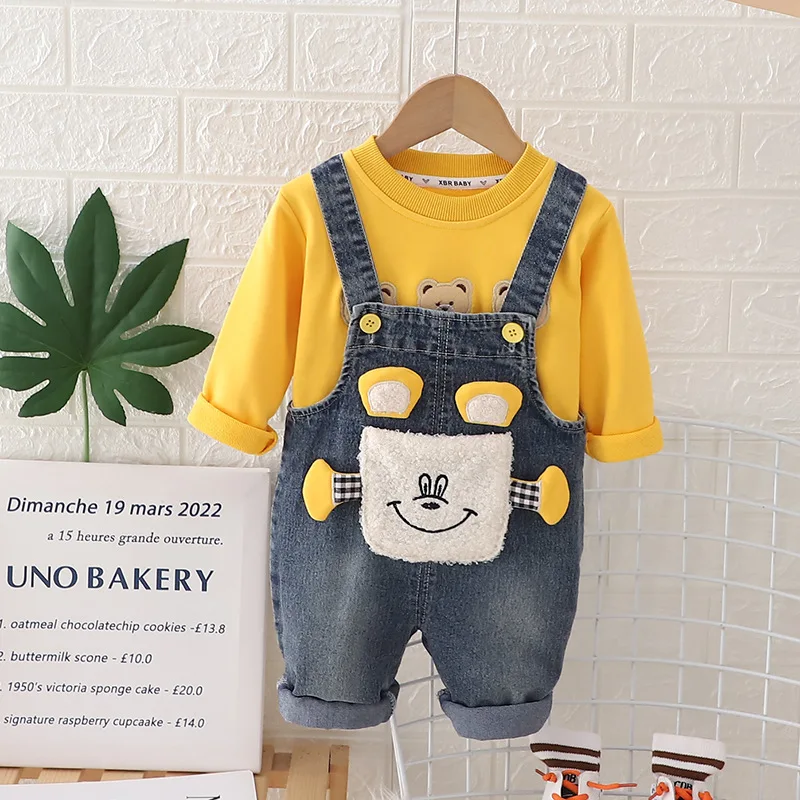 

Boutique Baby Boy Two Piece Set 2025 Spring Autumn Cartoon O-neck Long Sleeve Pullover Tops + Overalls Boys Outfits Kids Suits
