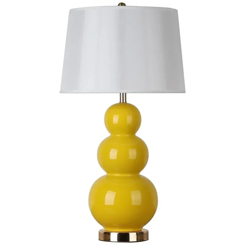 Europe Retro White Ceramic Gourd Table Lamp Bedroom Living Room Study Home Decor Lighting