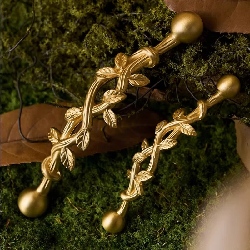 Rural Drawer DIY Creative Vine Gold Handle Antique Brass Cabinet Door Handle Vintage Kitchen Wardrobe Knob Bronze Cabinet Pulls