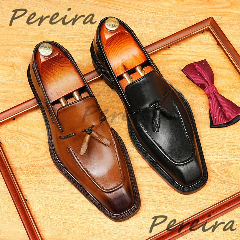 Men Trendy Tassel Slip-On Loafers Versatile Comfortable Cowhide Thick Soled Business Dress Shoes Spring Summer New Casual Shoes