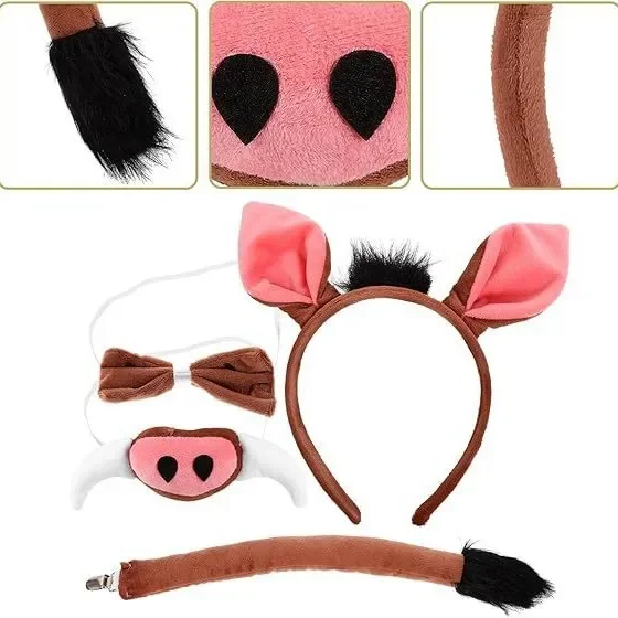 Costume d'animal de vache et de cheval d'Halloween pour enfants, avec oreilles, bandeau, nœud papillon et queue, pour spectacles d'Halloween, 2025
