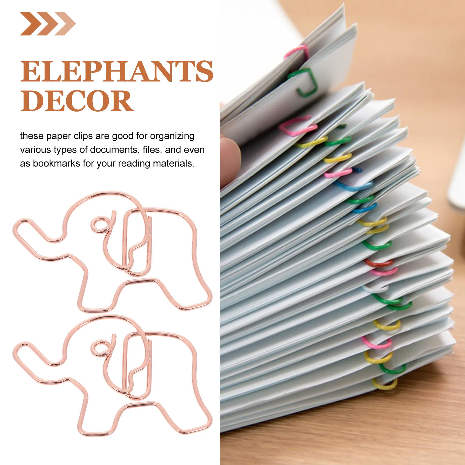 20 قطعة مشابك ورق الفيل مقاطع معدنية ملونة كبيرة اكسسوارات مكتب الزخرفية لطيف مكتب المدرسة الفيل ديكور
