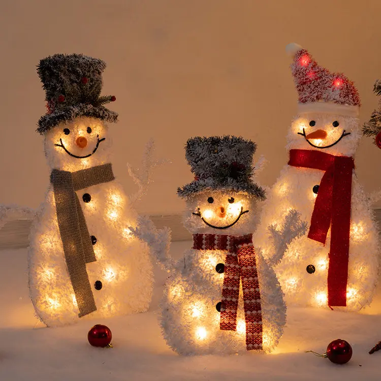 Christmas Luminous Flocking Snowman Ornament Large Scene Decor Supplies For Mall Hotel Window Xmas Tree Layout