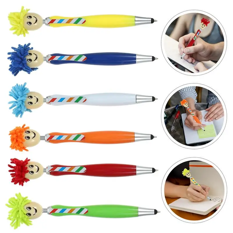 

6pcs Kawaii Cute Ballpoint Screen Cleaner Pens Mop With Touch Screen Stylus Black Ink Gel Screen Cleaner Pens Mops For