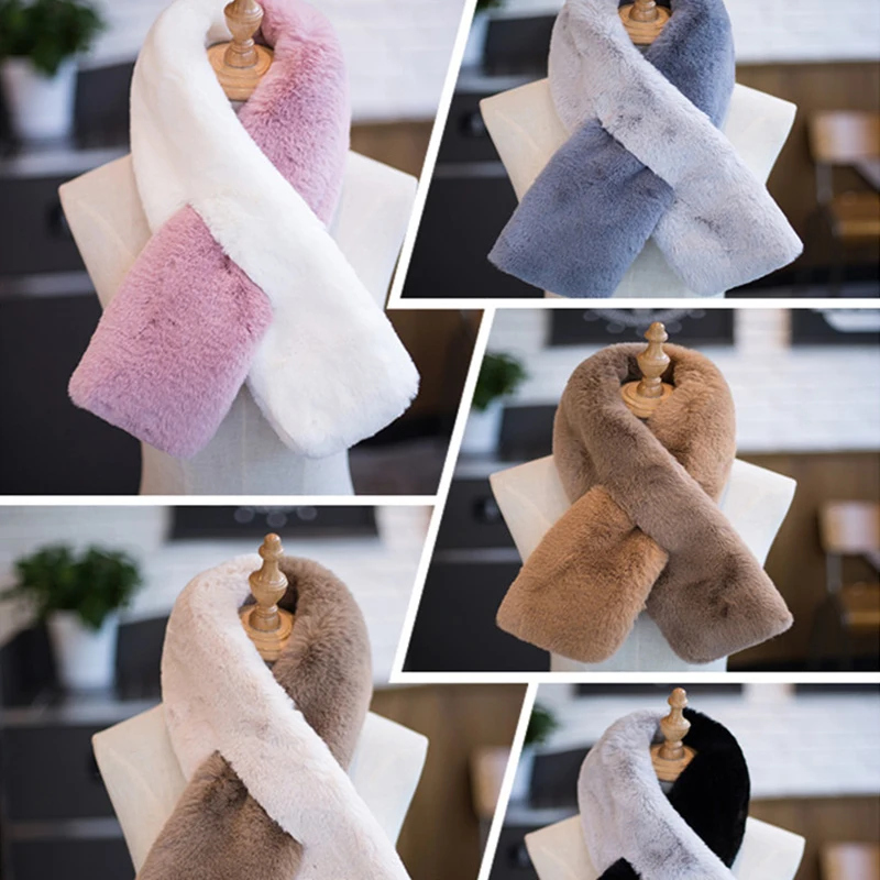 

Luxury Women Winter Faux Fur Scarf Imitation Rabbit Fur Scarf Lady Thicken Furry Warm Fur Scarves Outdoor Neck Warmer Collar