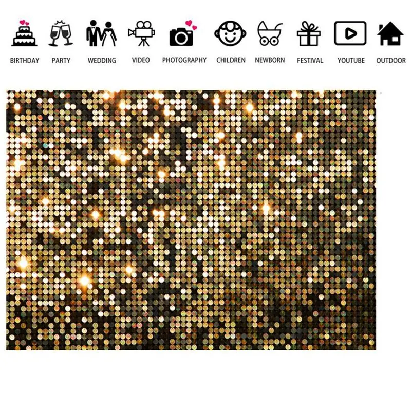 AAAE 210X150cm Glitter Gold Decorative Photography Backdrops Children's Shower Birthday Party Banner Photography Fabrics