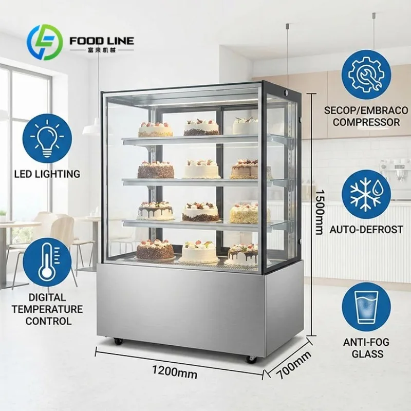 Customized  Layered Cake Display Cabinet, Large Capacity Glass Dessert Case Energy Saving Cafe Shop Chiller