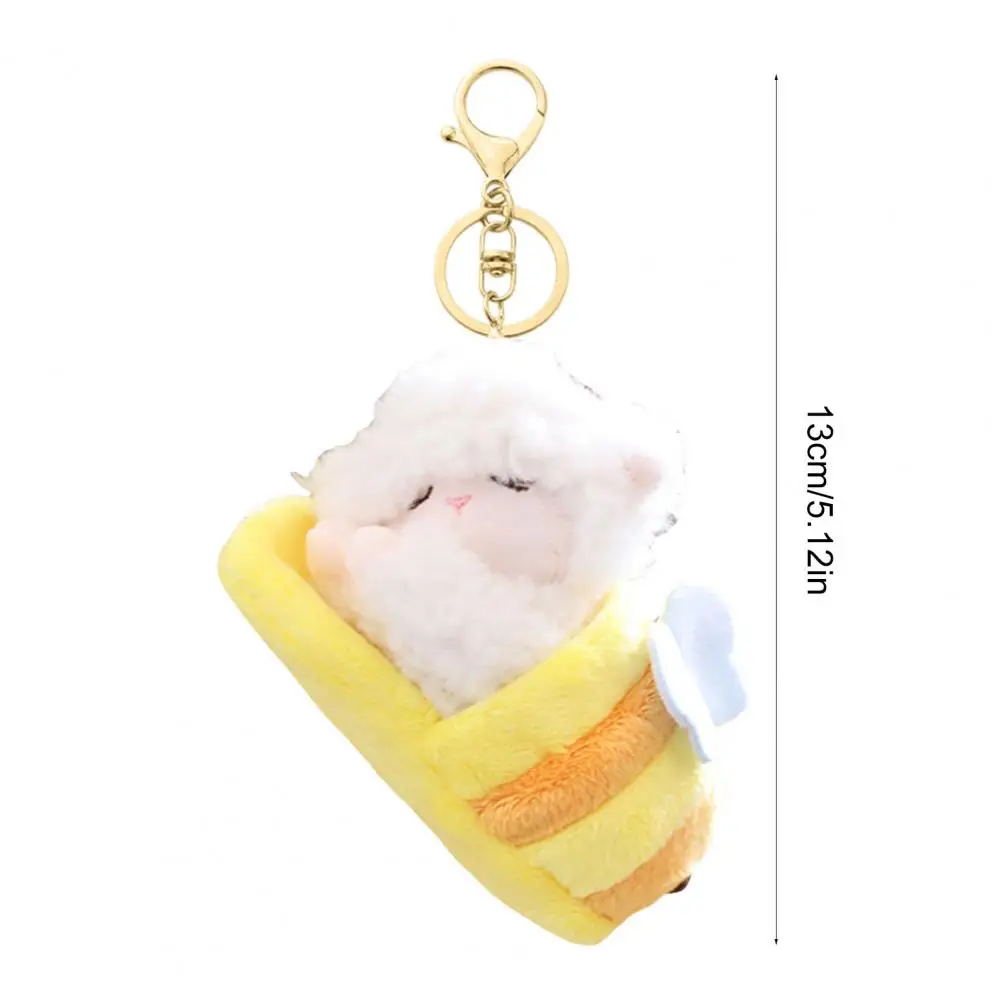 Adorable Sleeping Lamb Keychain, Soft Plush Sheep Stuffed Animal Pendant, Cartoon Slipper Position Key Ring for Bag Backpack, Cu view 6