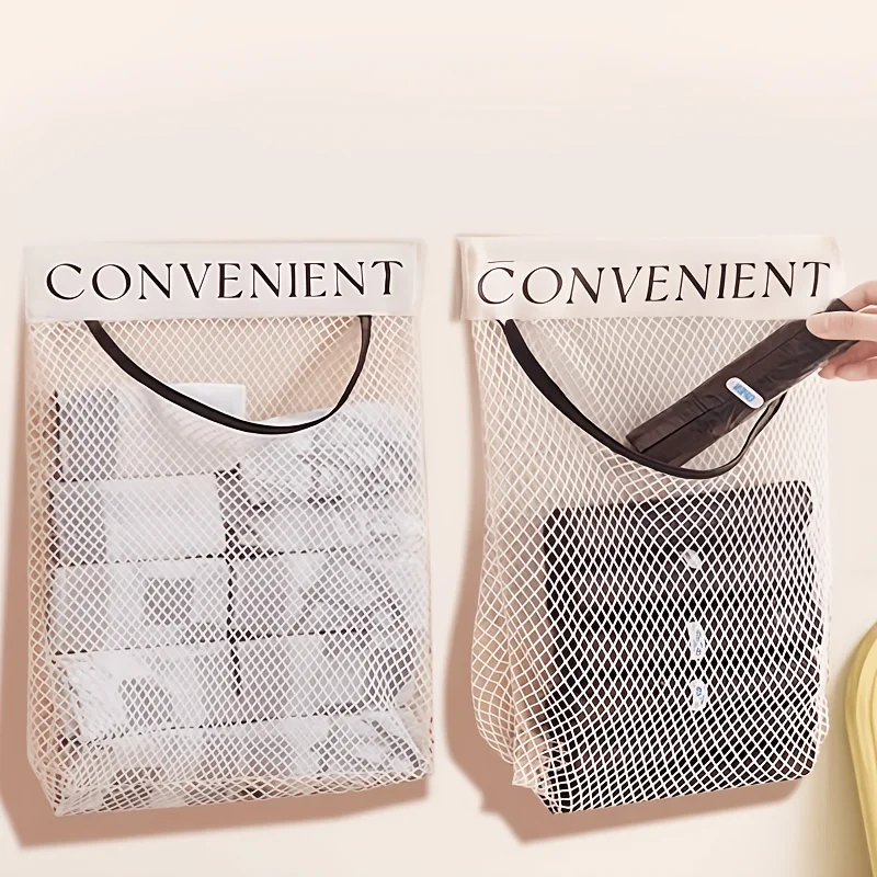 Wall Mount Mesh Storage Bag MultiPurpose Hanging Mesh Bag Large Capacity Storage Pack with Velcro Mesh Home Elastic Sundries Bag