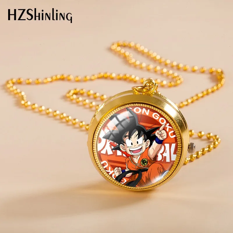 ساعة جيب بقلادة قابلة للدوران من Dragon Ball Son Goku ساعة كوارتز قابلة للطي للرجال والنساء بسلسلة معلقة وإكسسوارات الملابس على مدار الساعة