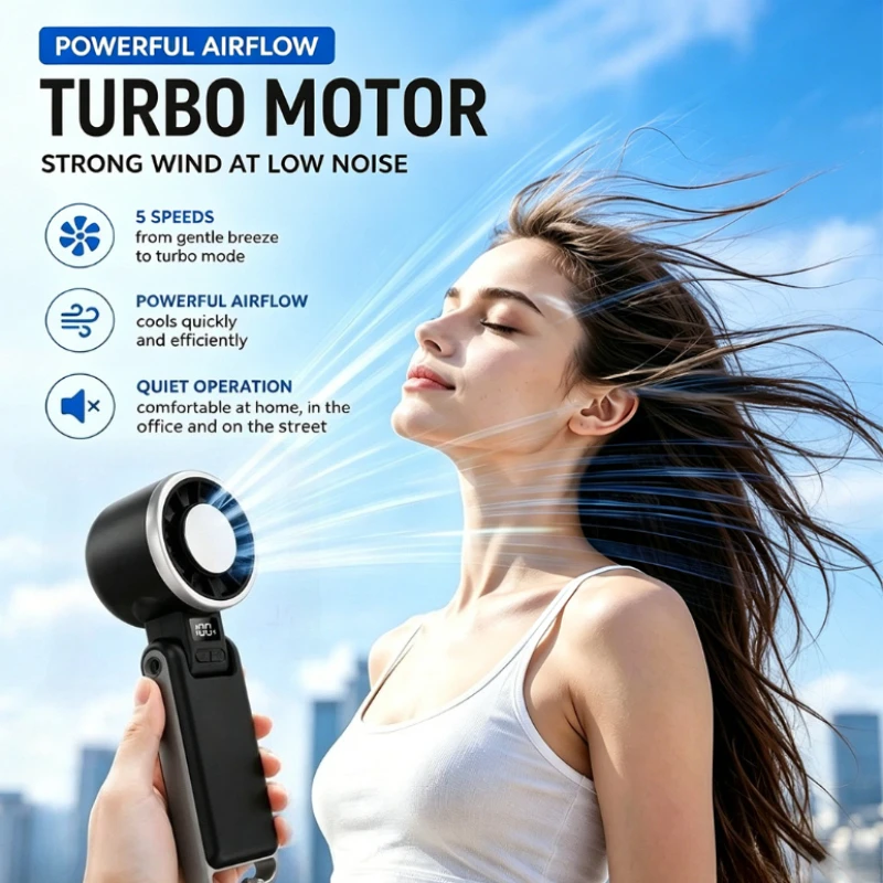Foldable Handheld Fan Portable Fan Ice Cooling&LED Display for Beach Vacation Cooking Office Travel Camping 2026 New Arrival