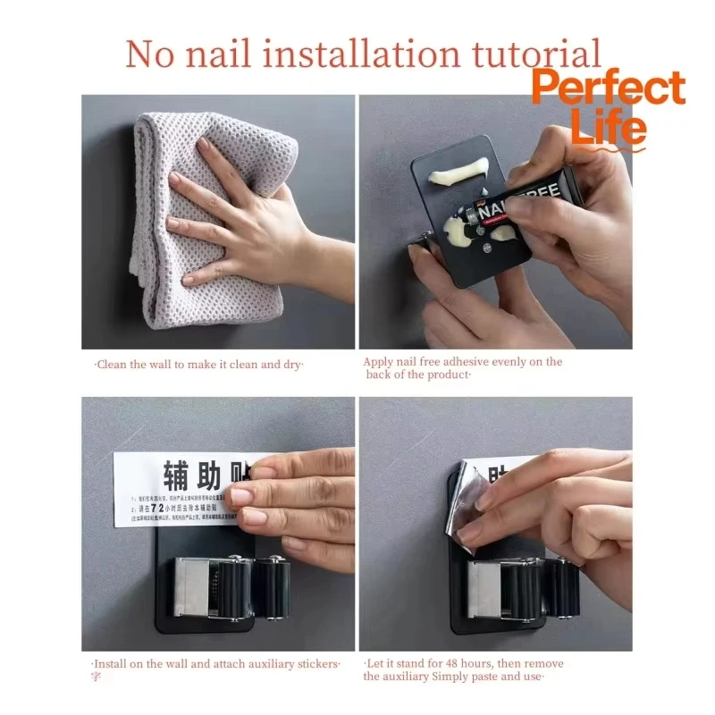 Stainless Steel Non-punching Mop Hook/Home Furniture Door Hardware Fitting Accessory Tool Component Part Equipment Kit Set New