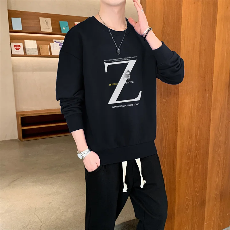 

Весенне-осенний спортивный пуловер, футболка, брючный костюм, мужской свитшот с круглым вырезом и длинными рукавами с буквенным принтом, модные спортивные штаны, комплект из 2 предметов