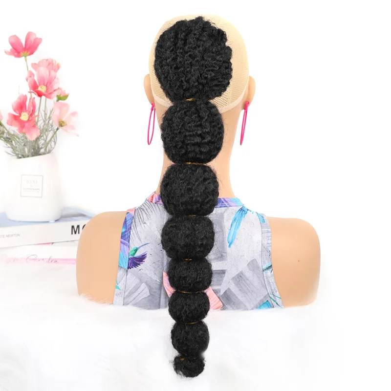 Extensión de cabello sintético para mujer negra, coleta postiza Afro Puff, postizo de cola de caballo, farol con cordón de burbuja