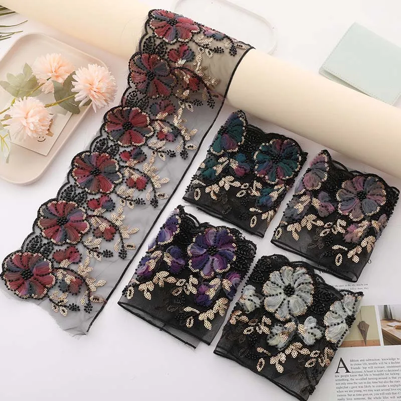 

10Yards Exquisite Sequins Beads Flower Mesh Embroidery Lace, DIY Handmade Fabric, Children's Dance Skirt Accessories
