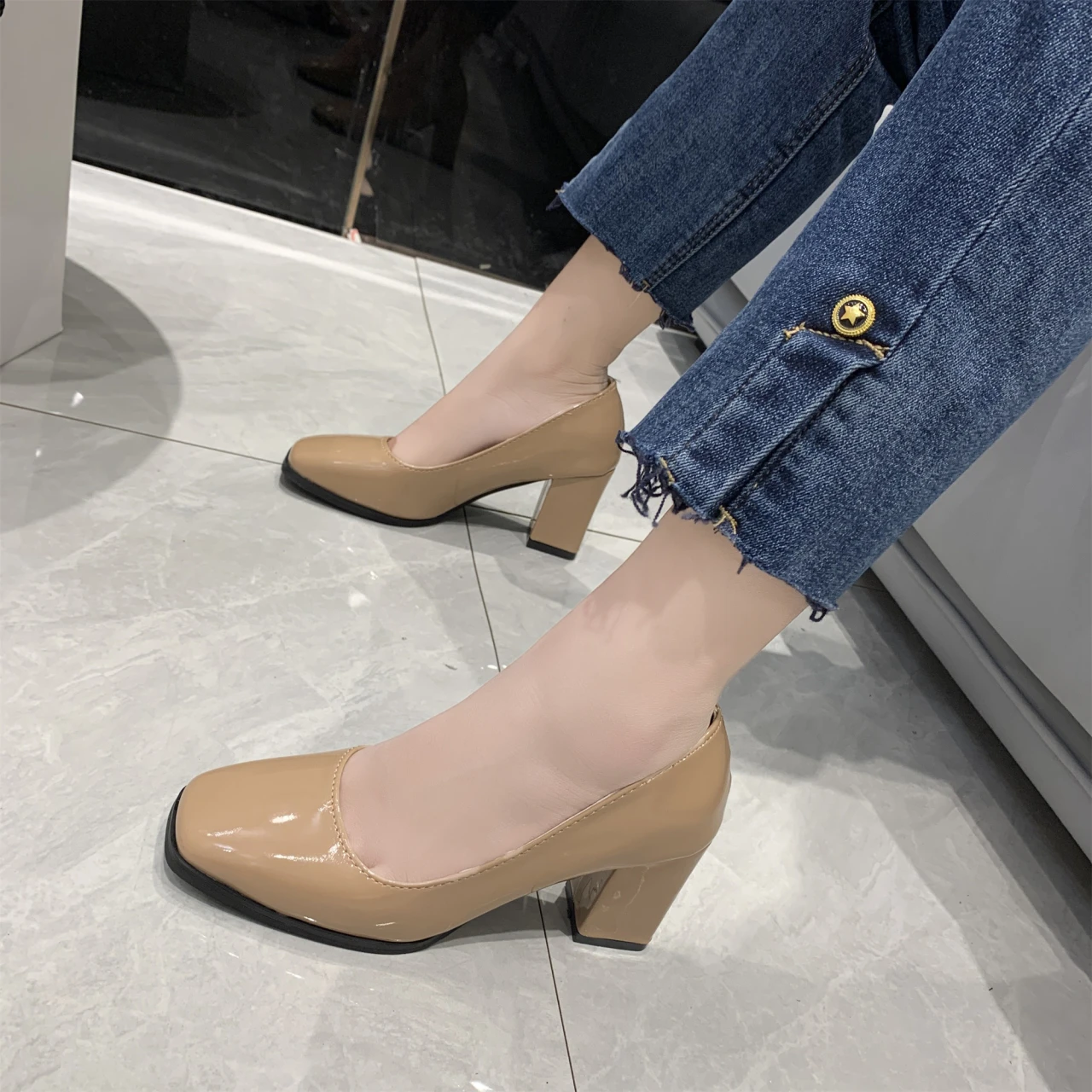 Neue Quadratische Tou Lacklederschuhe Damen Pumps mit Dicken Absätzen Sapato Feminino Arbeits- und Partyschuh Übergroße Plusgröße 50 Zapatos Mujer – Detail 17