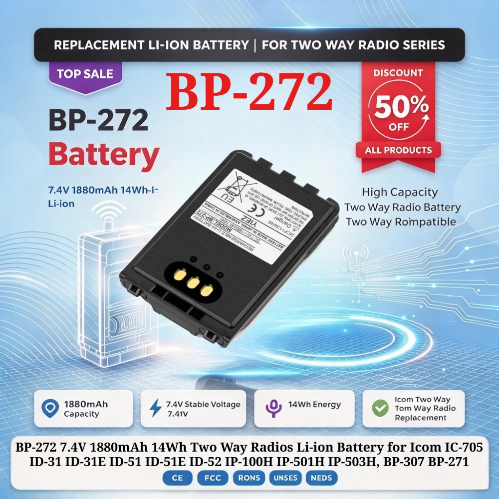 BP-272 7.4V 1880mAh 14Wh Two Way Radios for Icom IC-705 ID-31 ID-31E ID-51 ID-51E ID-52 IP-100H IP-501H IP-503H, BP-307 BP-271