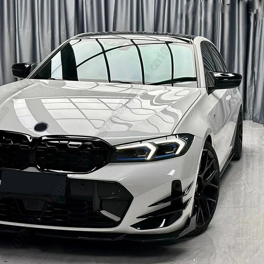 MP Style Front Bumper Lip Diffuser Spoiler & Front Side Canards Trim Sticker For BMW 3 Series G20 G28 320 325 330 LCI 2023+