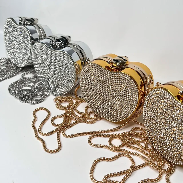 Luksusowa diamentowa wkładka w kształcie jabłka kryształowa kopertówka torebka wieczorowa wesele torba na ramię uchwyt Rhinestone Mini torebki
