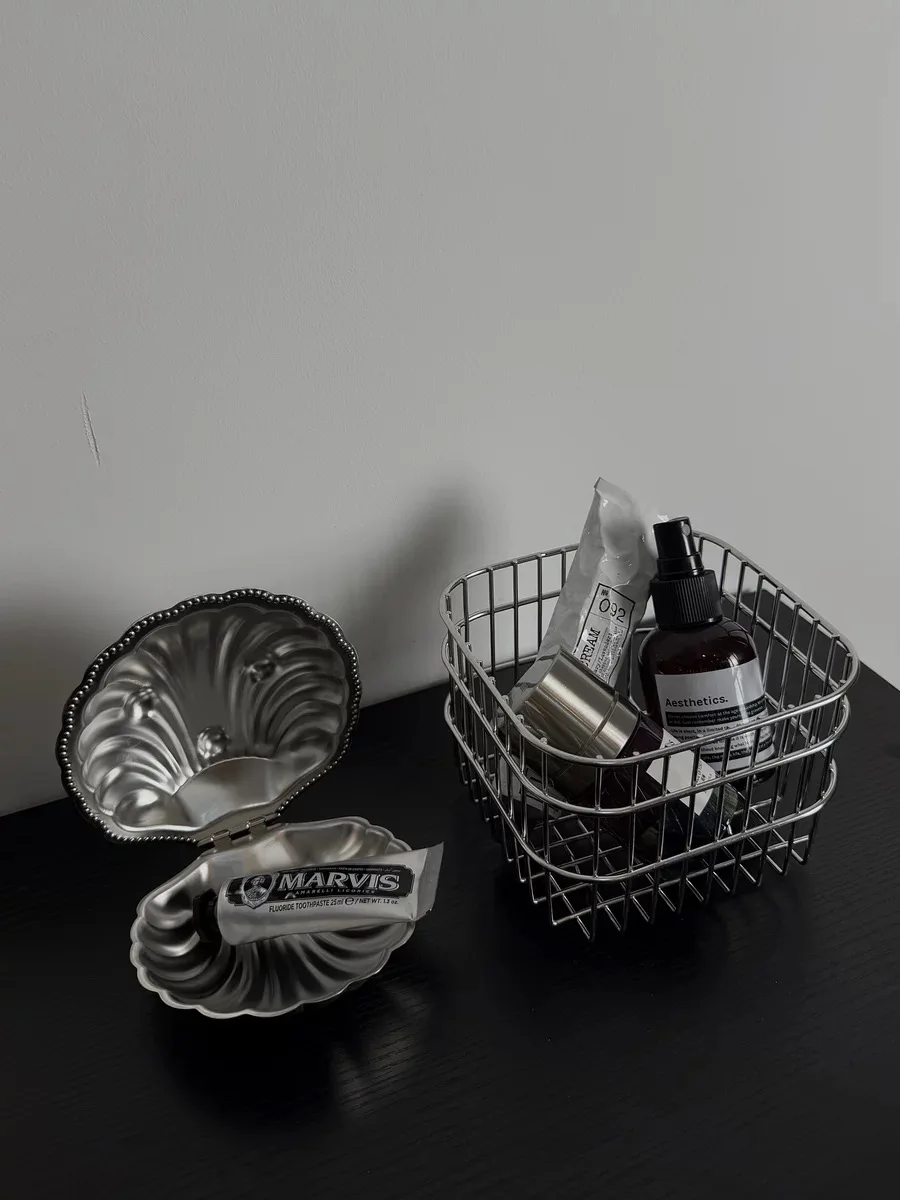 French Retro Stainless Steel Shell Butter Box Jewelry Storage Box Antique Food Box - Image 6