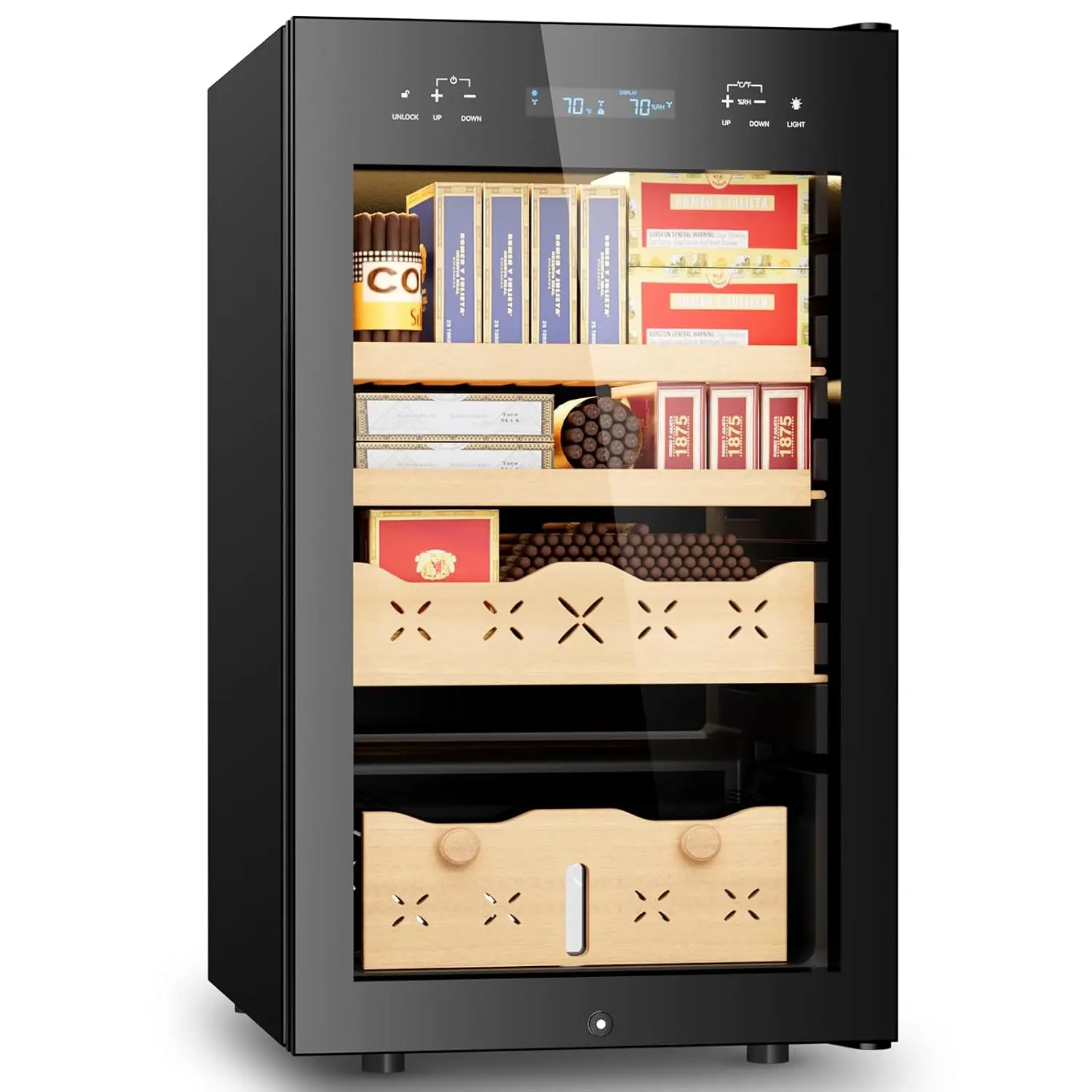 

65L Electric Cigar Humidor,500 Counts Cigar Large Capacity,Intelligent Temperature & Humidity Control,Spanish Cedar, Custom