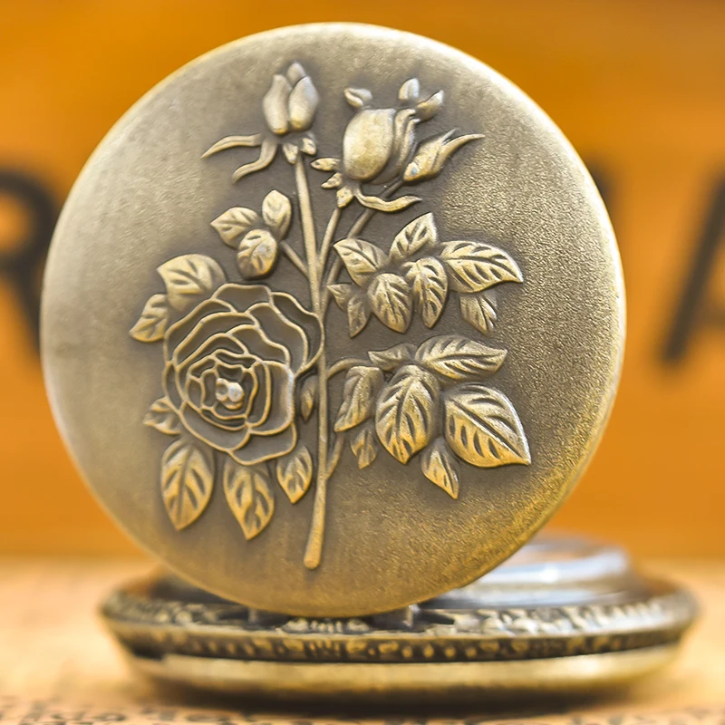 خمر البرونزية صدفي زهرة منحوتة كوارتز ساعة جيب للفتيات ، أزياء المجوهرات هدية