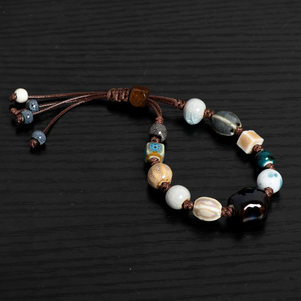 خمر ستار السيراميك حبة سوار قابل للتعديل 16-26 سنتيمتر اليدوية متعدد الألوان الصقيل مجوهرات مع الحبل الشمع S02-062