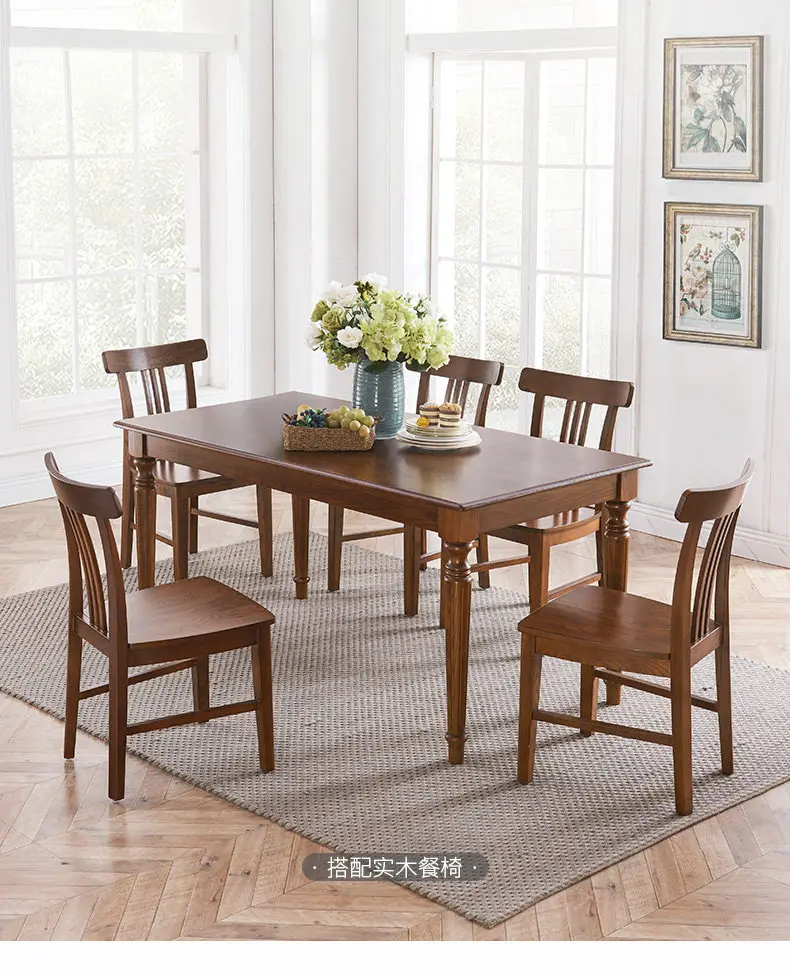 Dining table chair combination rectangular table all solid wood dining table ash wood retro